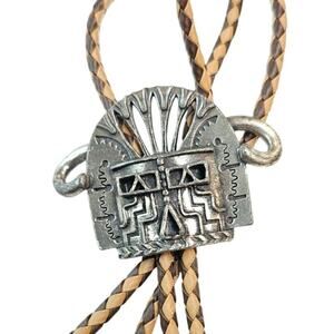 Vintage Suncrest Bolo Tie, Kachina Design, 34" Leather